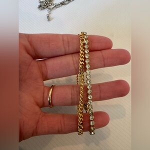 Gold-Tone Crystal and Chain Bracelet Set - Elegant Layered Look